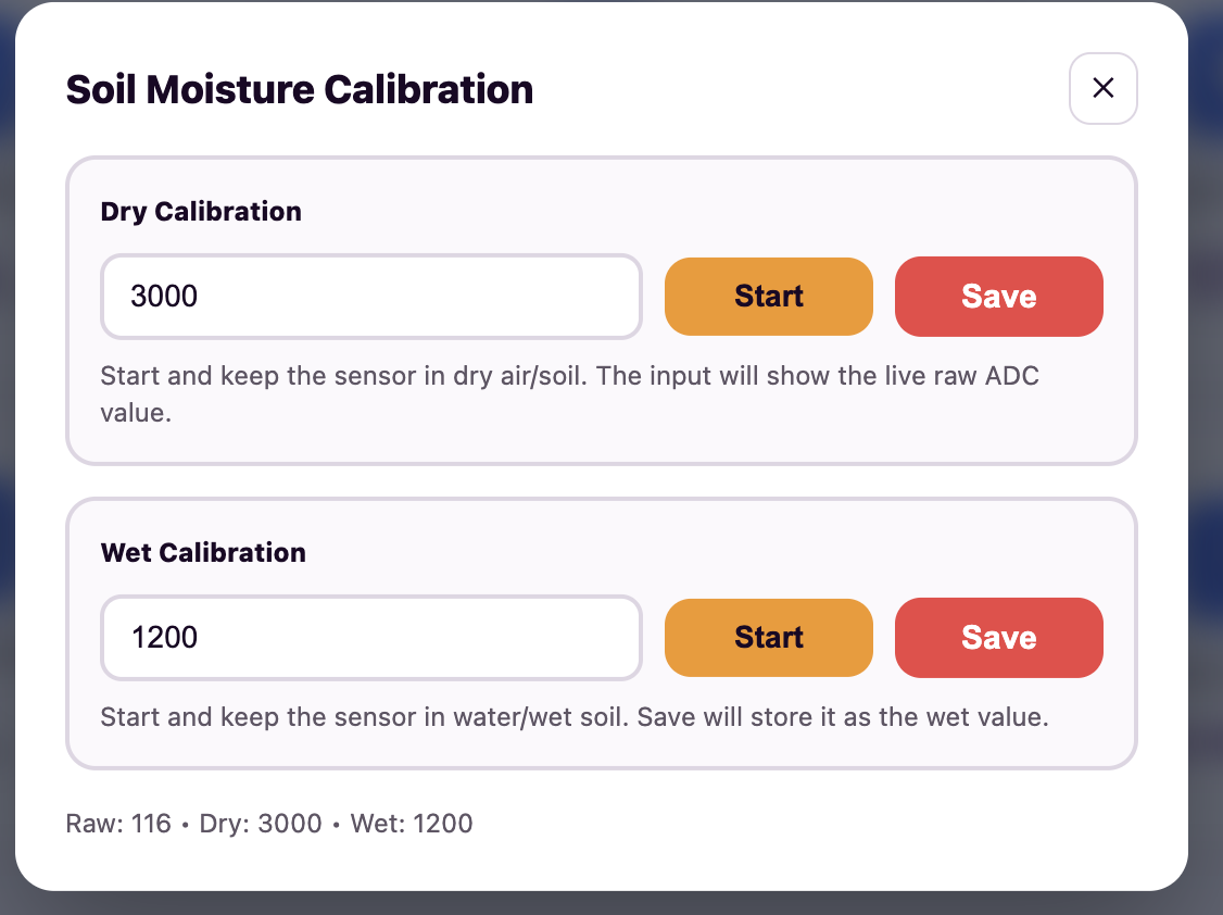 MakerBuddy soil moisture calibration settings