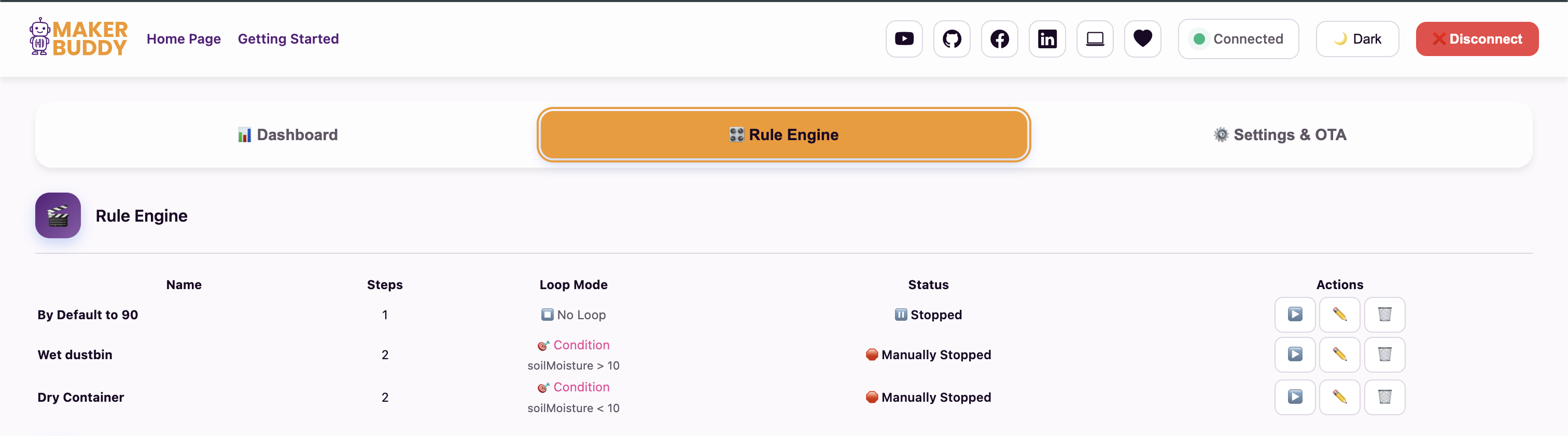 The updated MakerBuddy Rule Engine with No Loop selected