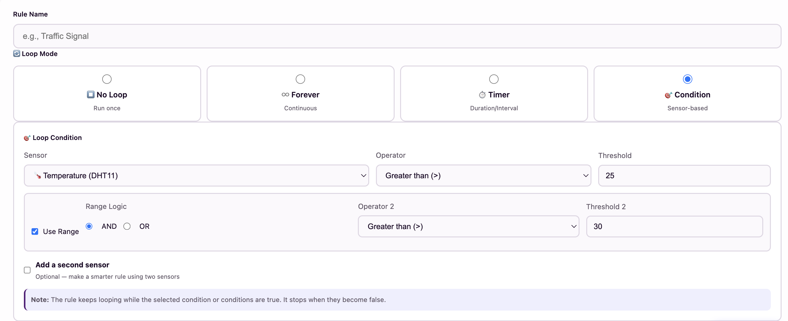 The Use Range controls in the Rule Engine: Range Logic AND/OR, Operator 2 and Threshold 2